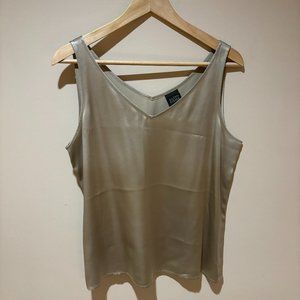 Eileen Fisher Silk V-Neck Tank Top - Medium, Champagne Gold
